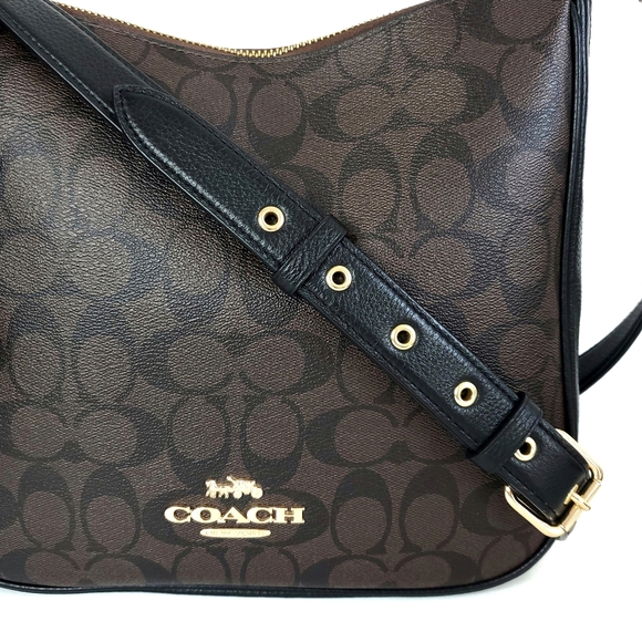 COACH Ellie File Bag In Signature Canvas  Crossbody Bag Gold/Brown Black - Picture 2 of 10